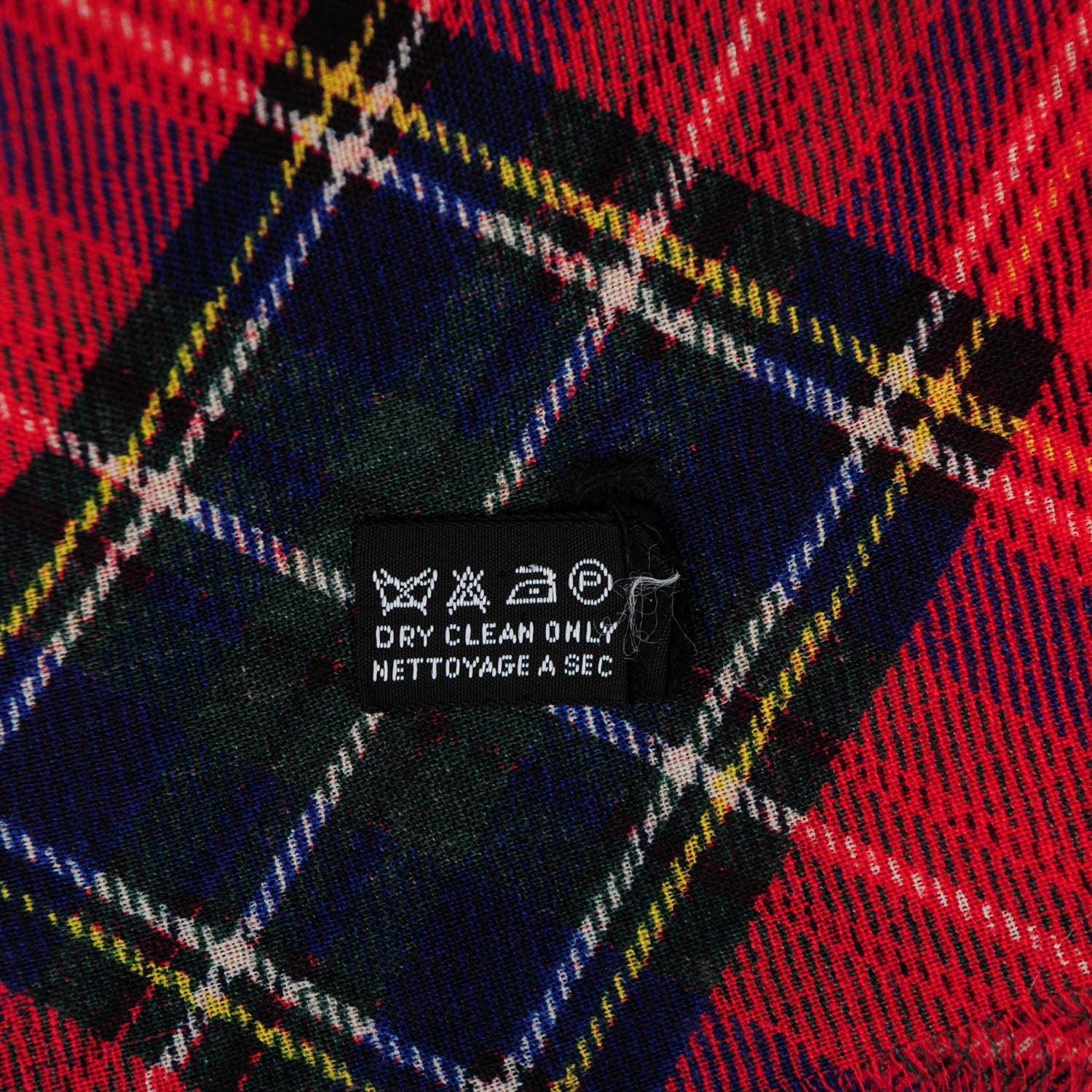 Chanel Silk Cashmere Tartan CC Medallion Shawl Red 5 of 5
