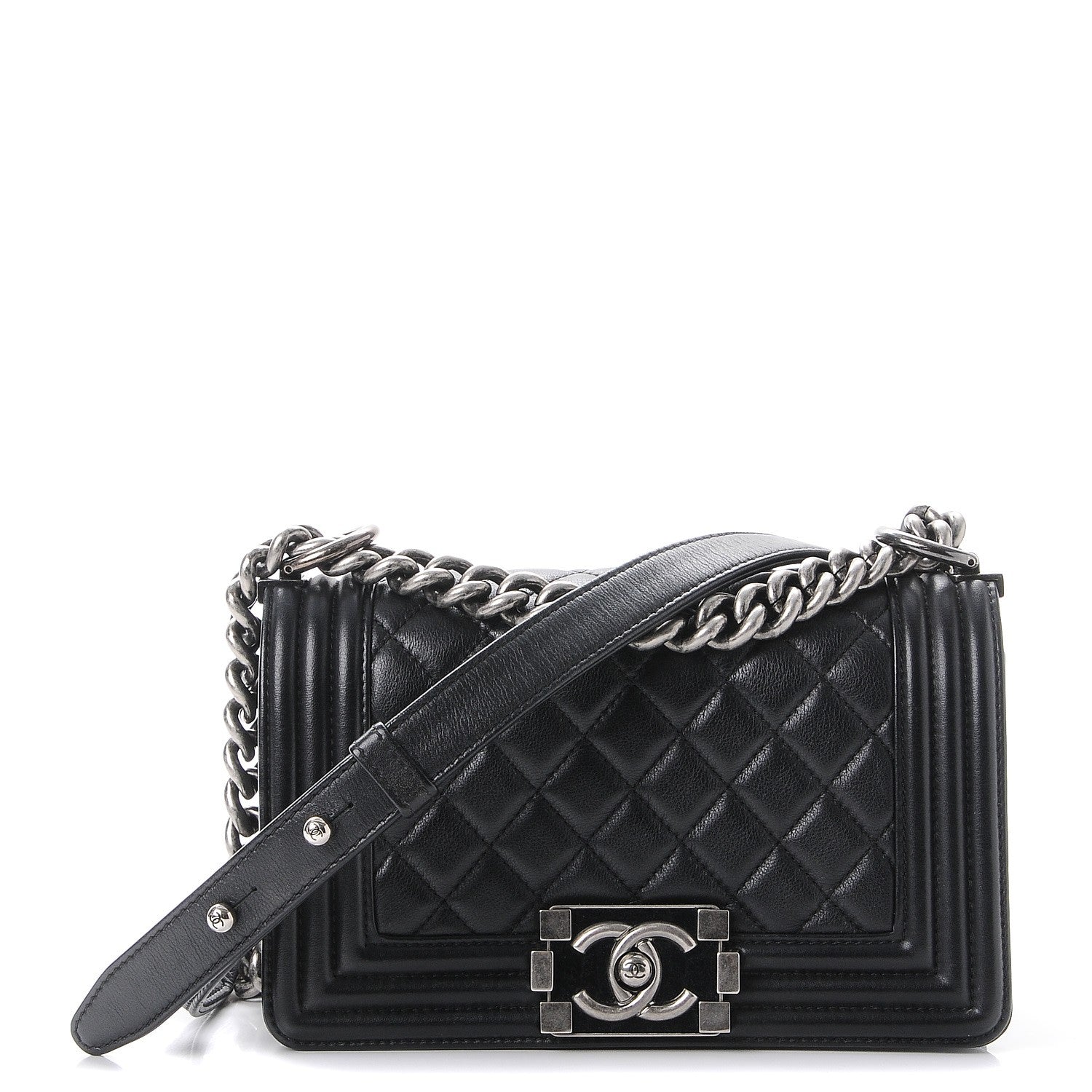 Chanel Metallic Calfskin Quilted Small Boy Flap Black 1 of 8