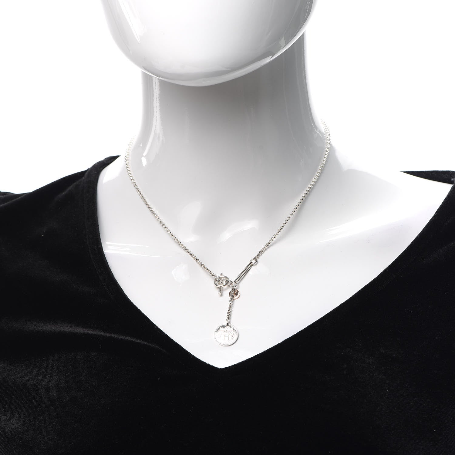 Hermes Sterling Silver 18K Rose Gold PM Ex-Libris Pendant Necklace 2 of 5