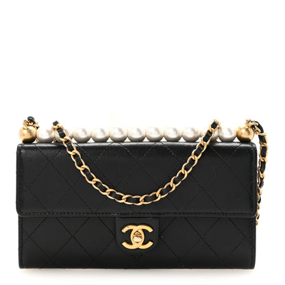 Chanel Goatskin Quilted Chic Pearls Clutch With Chain Black 1 of 12