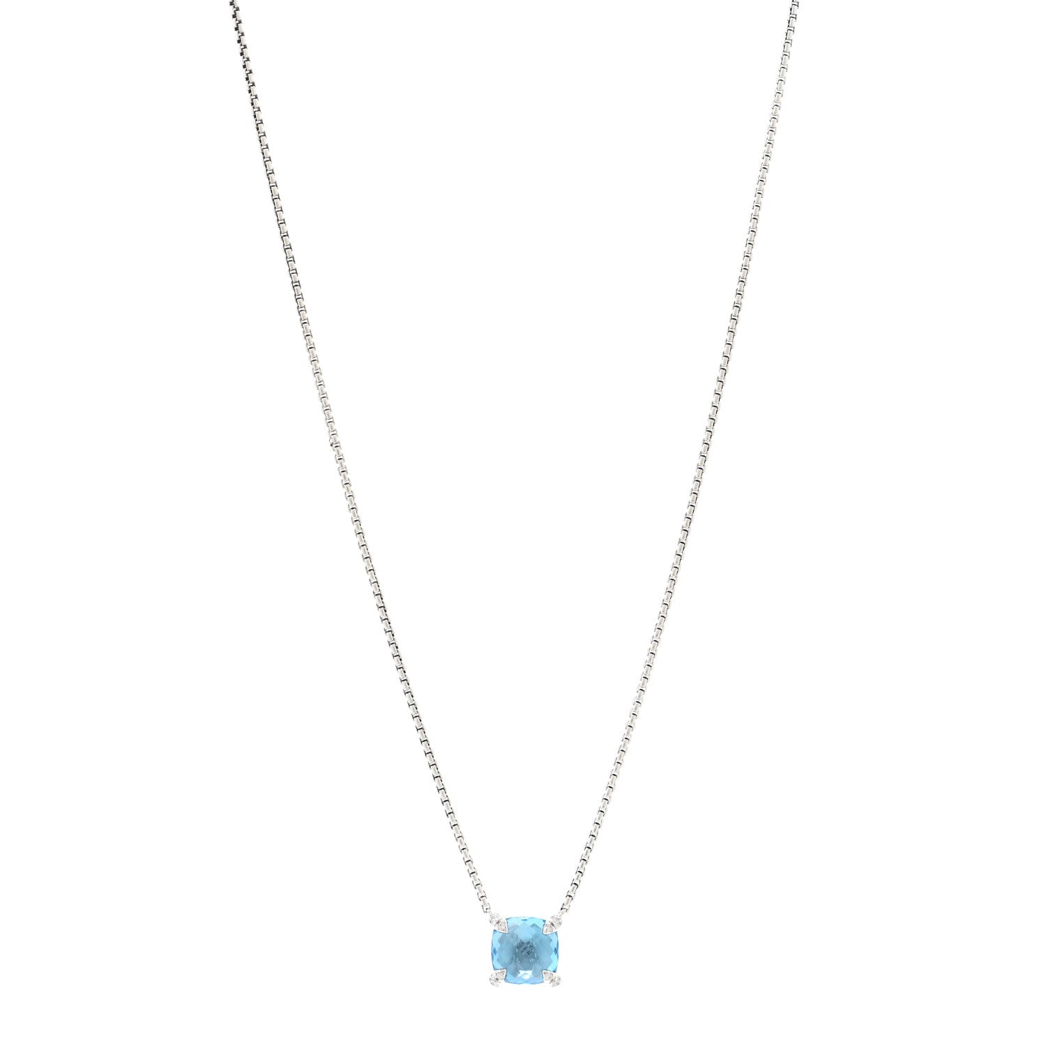 David Yurman Sterling Silver Diamond Blue Topaz 9mm Petite Chatelaine Pendant Necklace 1 of 4