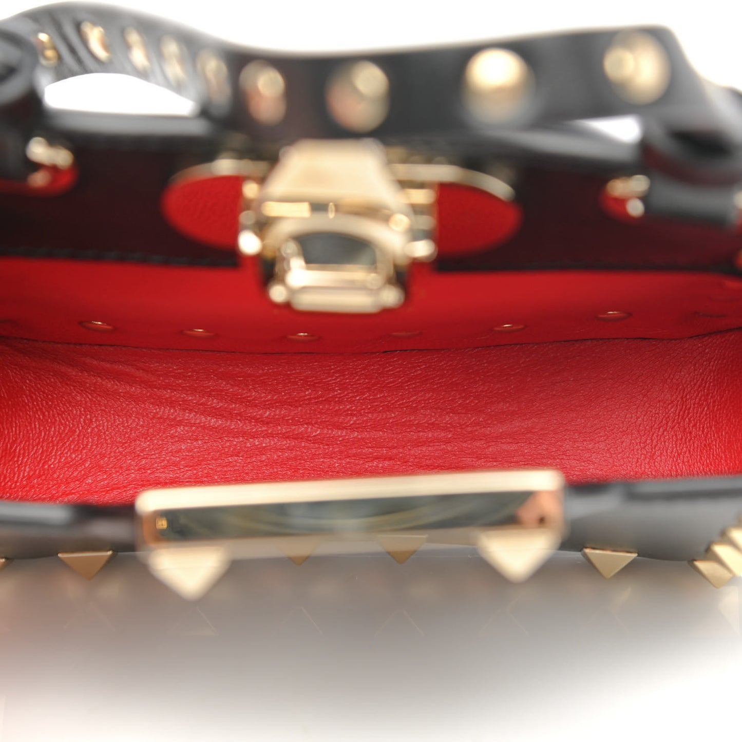 Calfskin Rockstud Card Case On Strap Black