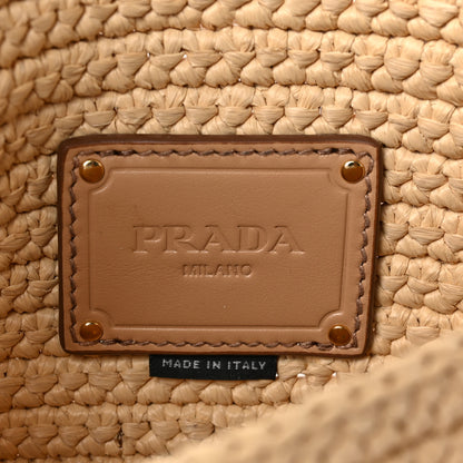Prada Yarn Raffia Effect Crochet Logo Embroidered Flap Shoulder Bag Naturale 6 of 8