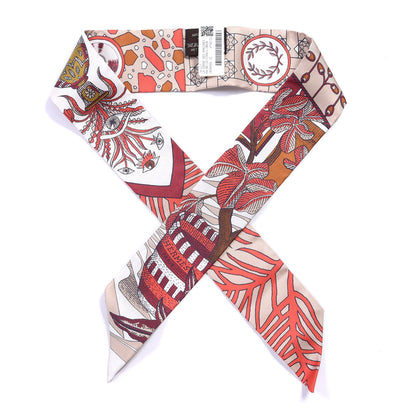 Hermes Silk La Danse Des Amazones Twilly Beige Corail Brun 1 of 4