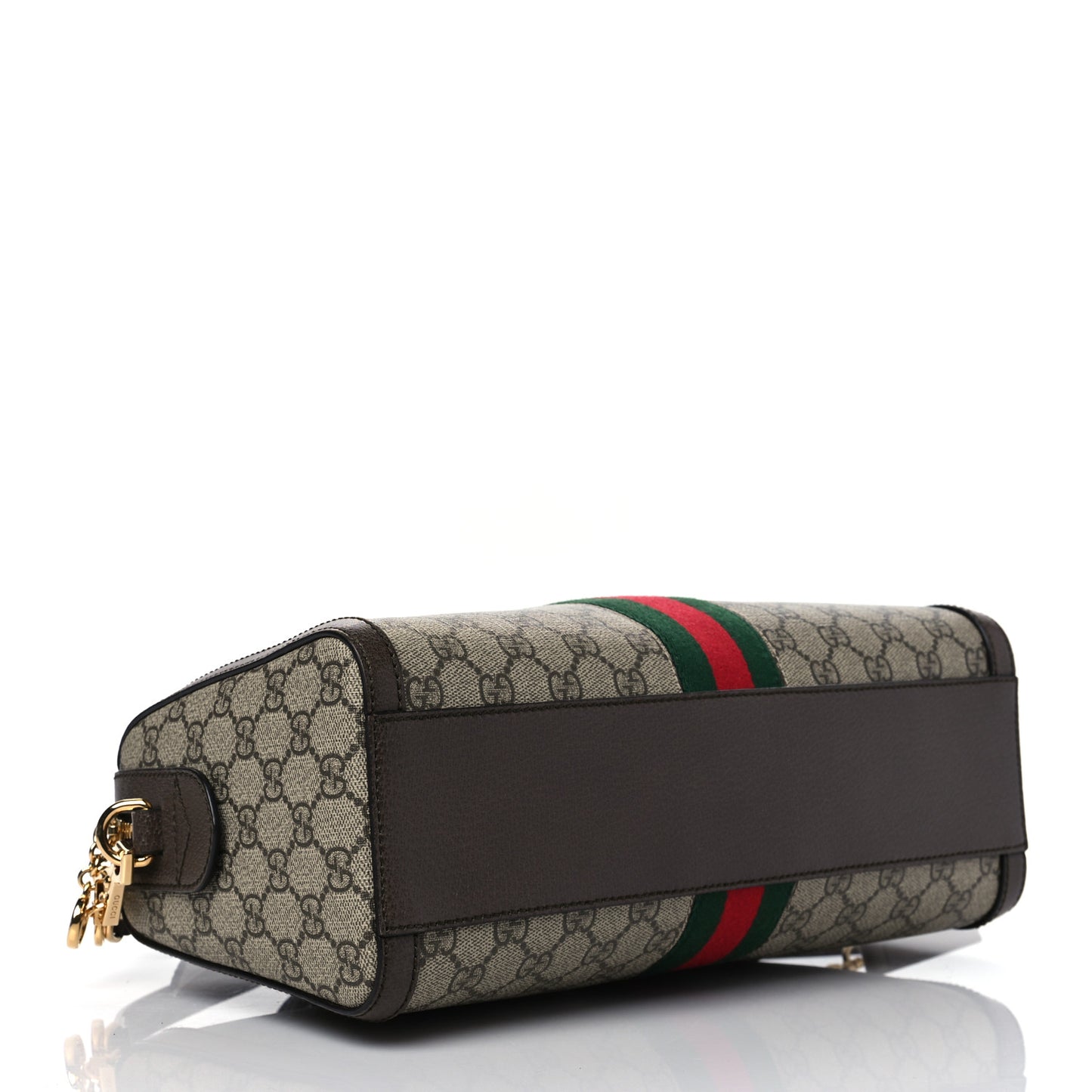 GG Supreme Monogram Textured Dollar Calfskin Web Medium Ophidia Boston Beige Ebony New Acero