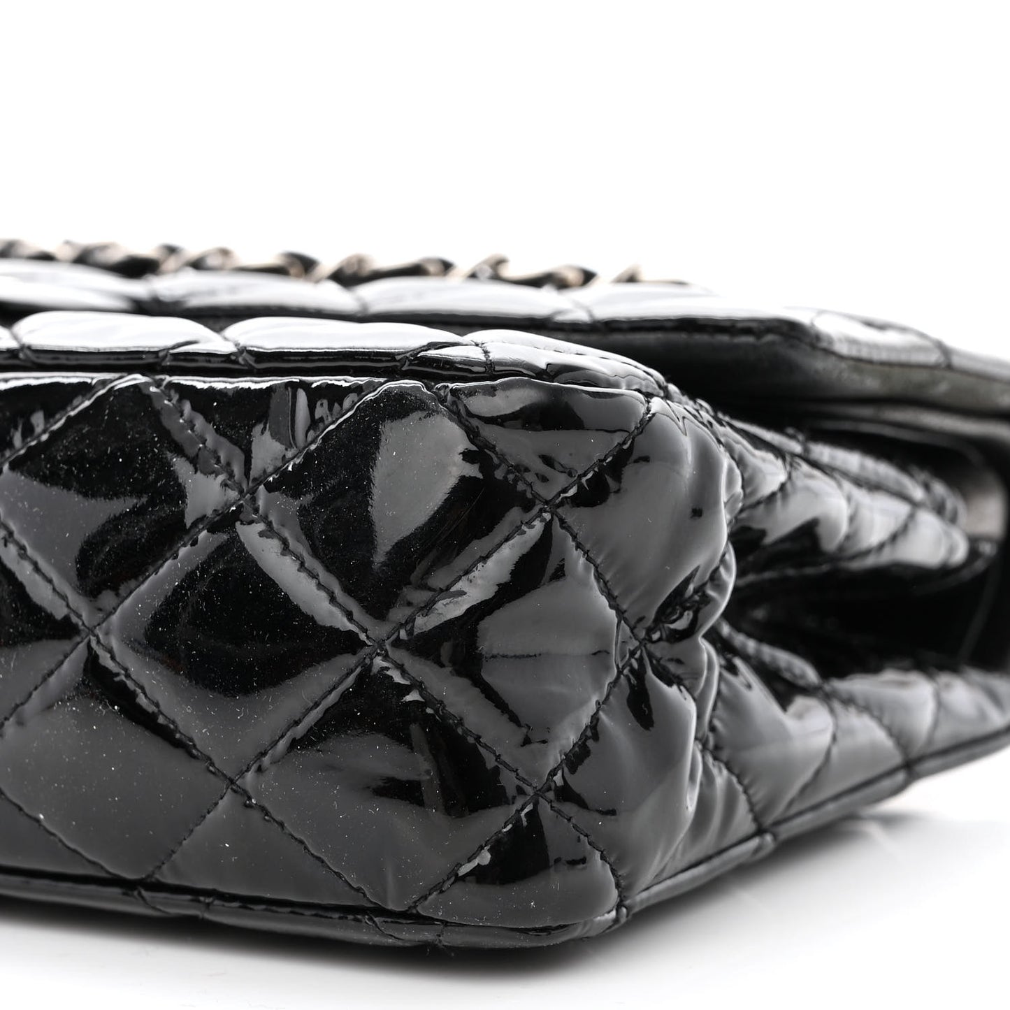 Patent Quilted Medium Double Flap Black