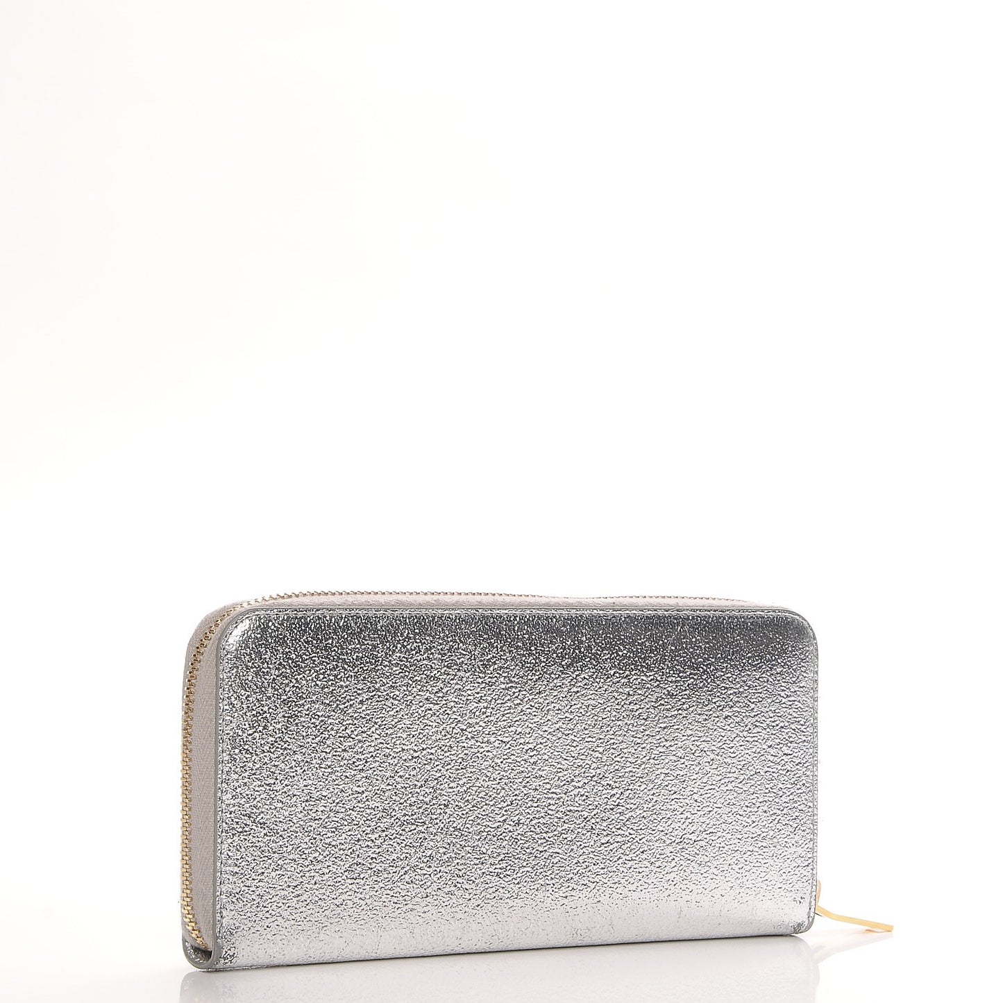 Metallic Calfskin Continental Zip Around Wallet Silver