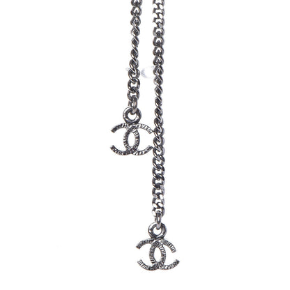 Chanel Pearl Enamel Bead CC Necklace Ruthenium Black Silver 7 of 8