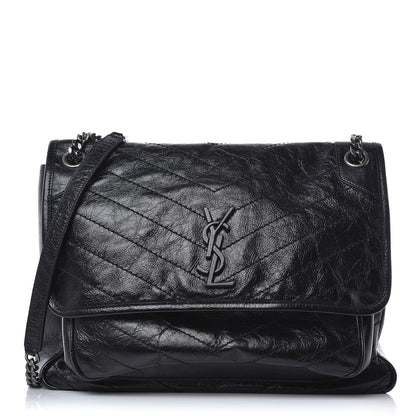 Saint Laurent Crinkled Calfskin Matelasse Monogram Large Niki Chain Satchel Black 1 of 8