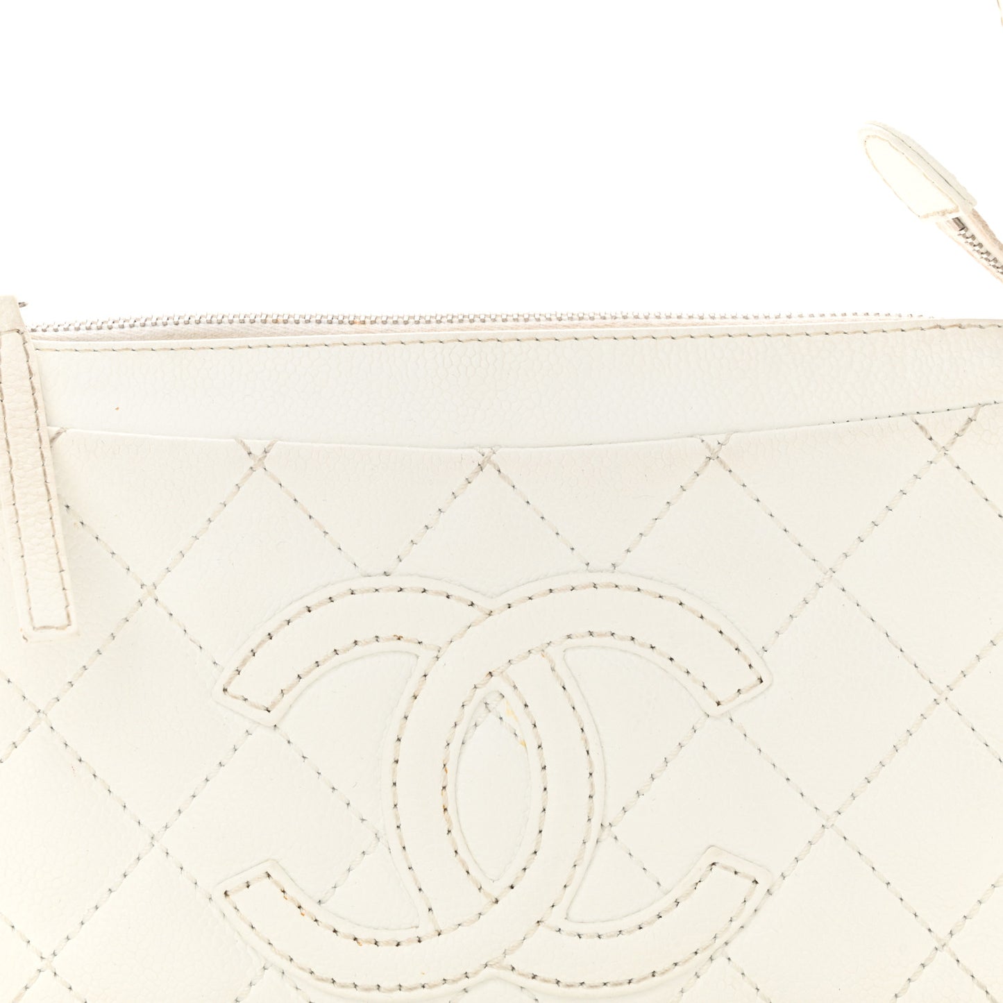 Caviar Quilted Timeless CC Shoulder Bag White