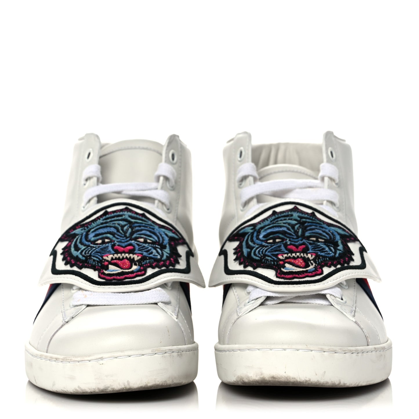 Calfskin Ayers Embroidered Web Mens Ace Removable Patches High Top Sneakers 7.5 White
