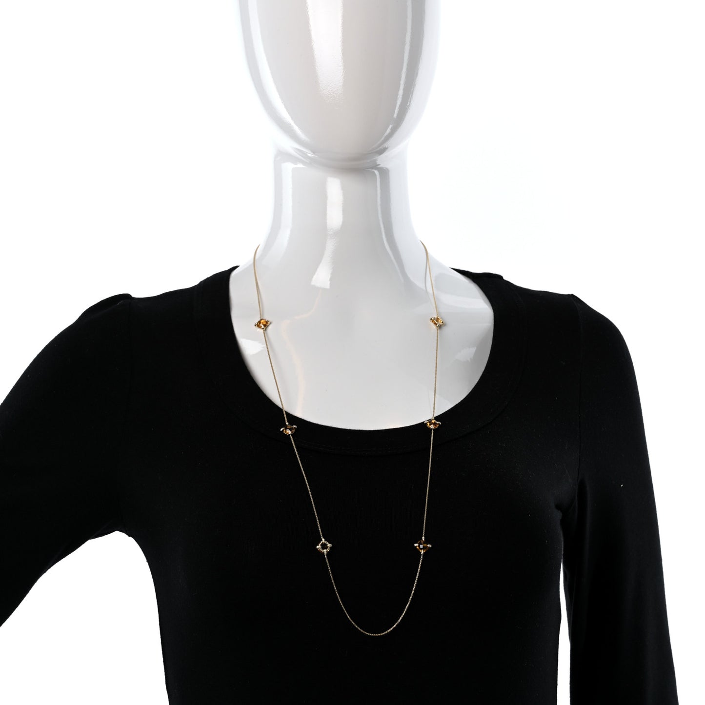 18K Yellow Gold Diamond Citrine Chatelaine Long Station Necklace