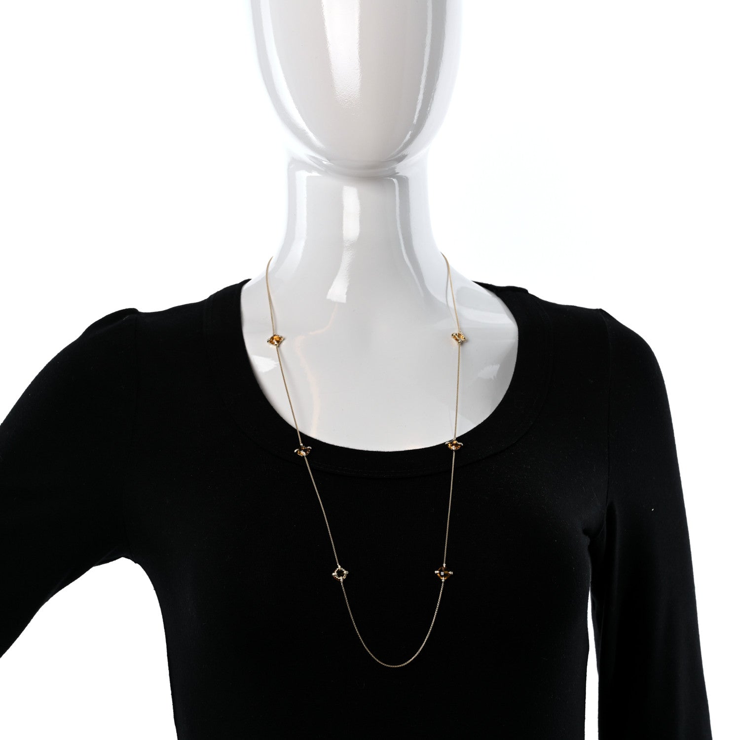 David Yurman 18K Yellow Gold Diamond Citrine Chatelaine Long Station Necklace 2 of 4