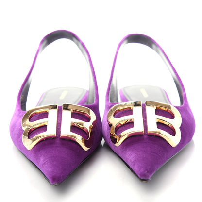 Balenciaga Velvet BB Knife Pointy Toe Slingback Flats 37 Violet Orchidee 5 of 11