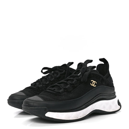 Chanel Velvet Calfskin Mixed Fibers CC Sneakers 39 Black 3 of 9