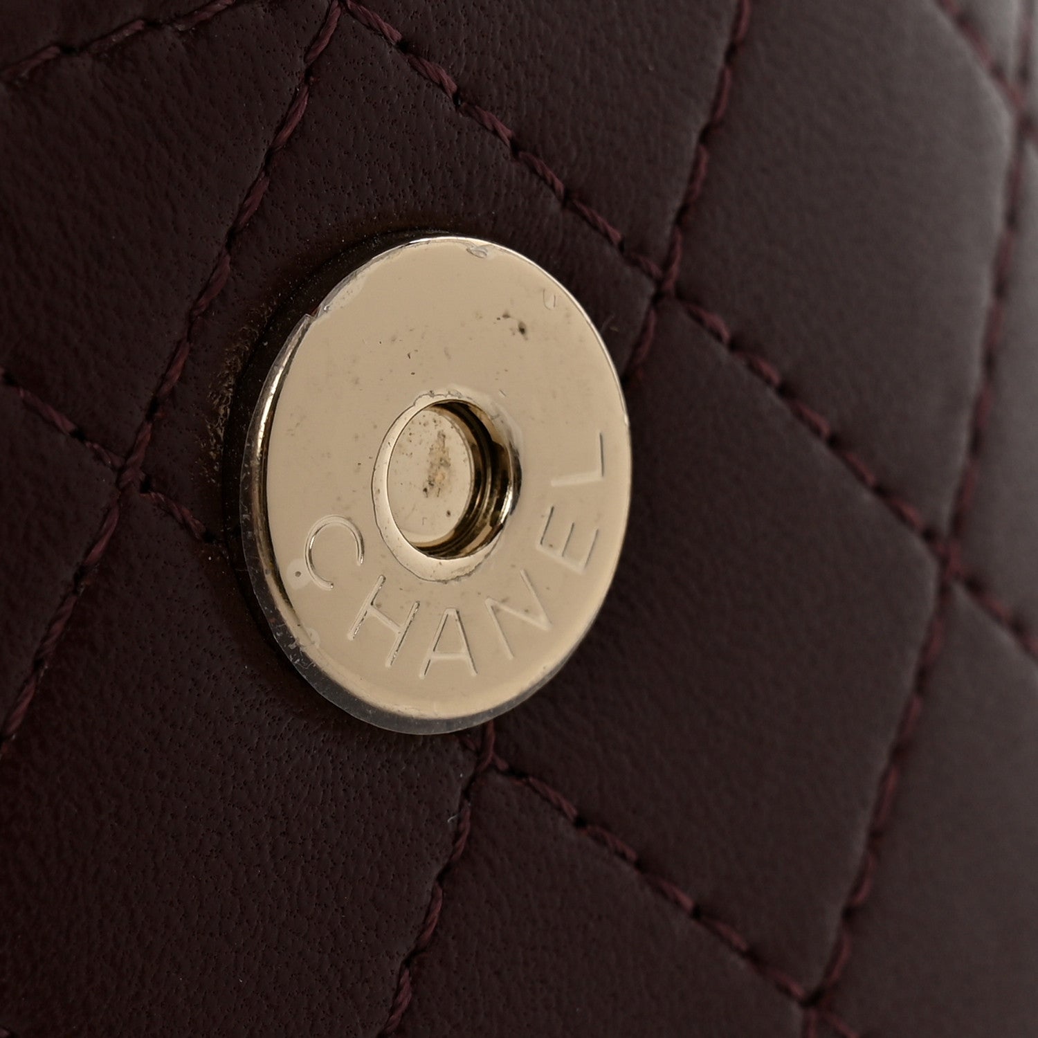 Chanel Lambskin Quilted Round Mini Vanity Case With Chain Burgundy 12 of 12