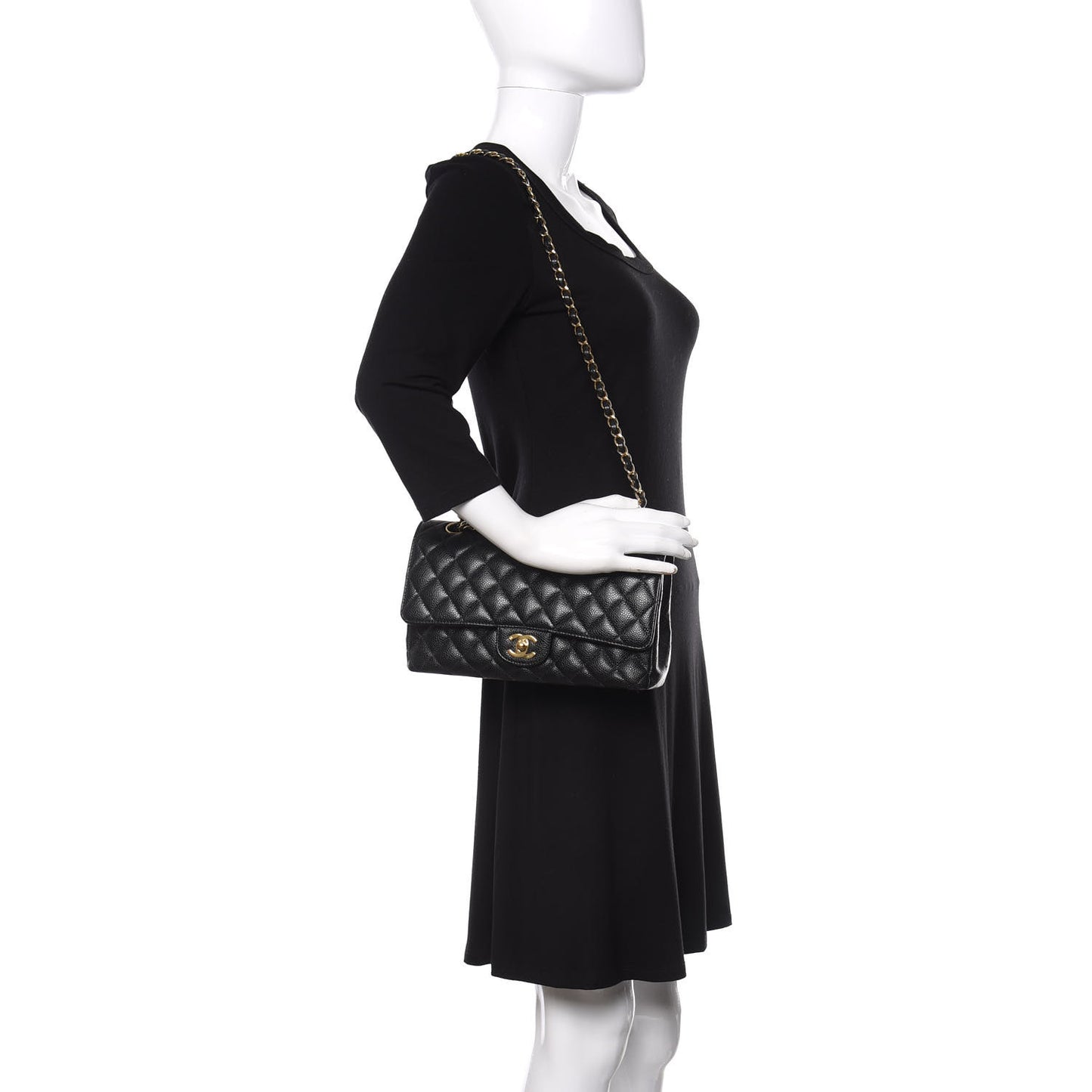 Caviar Quilted Medium Double Flap Black