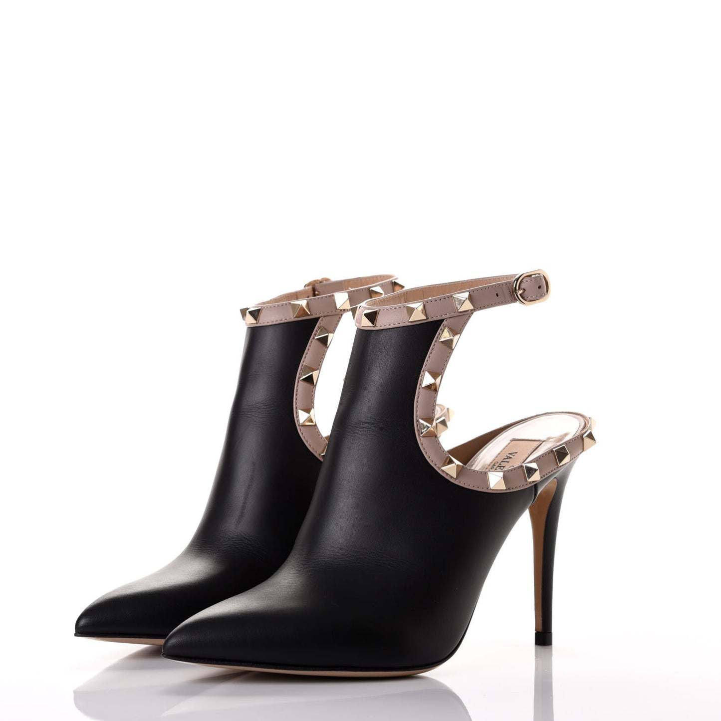 Calfskin Rockstud Open Back Ankle Booties 36 Black Poudre