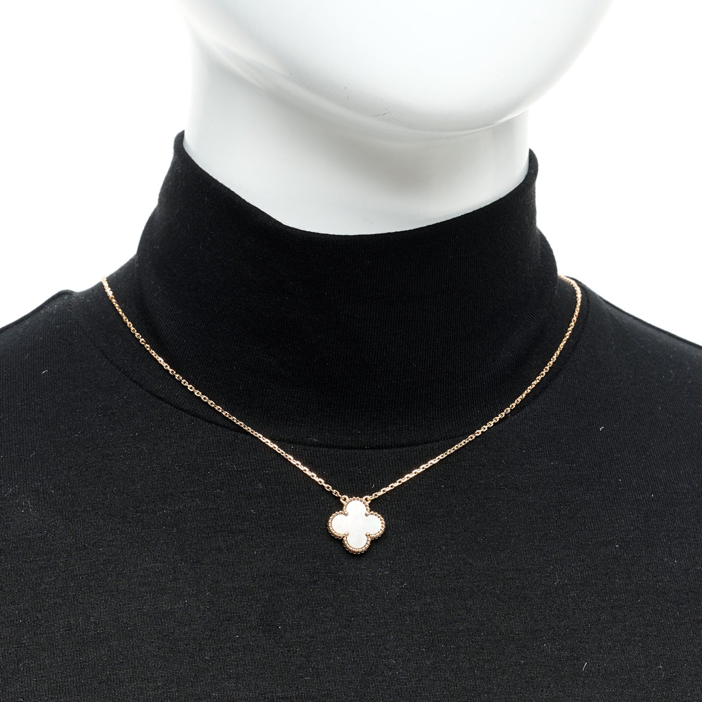 18K Rose Gold Gray Mother of Pearl Vintage Alhambra Pendant Necklace