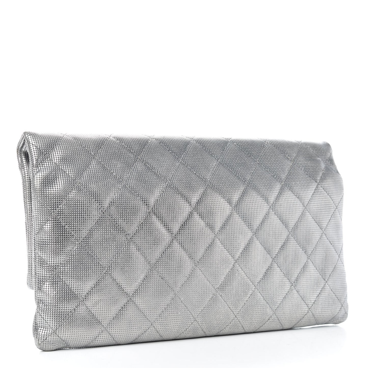Metallic Calfskin Quilted Pixel Effect CC Beauty Clutch Silver