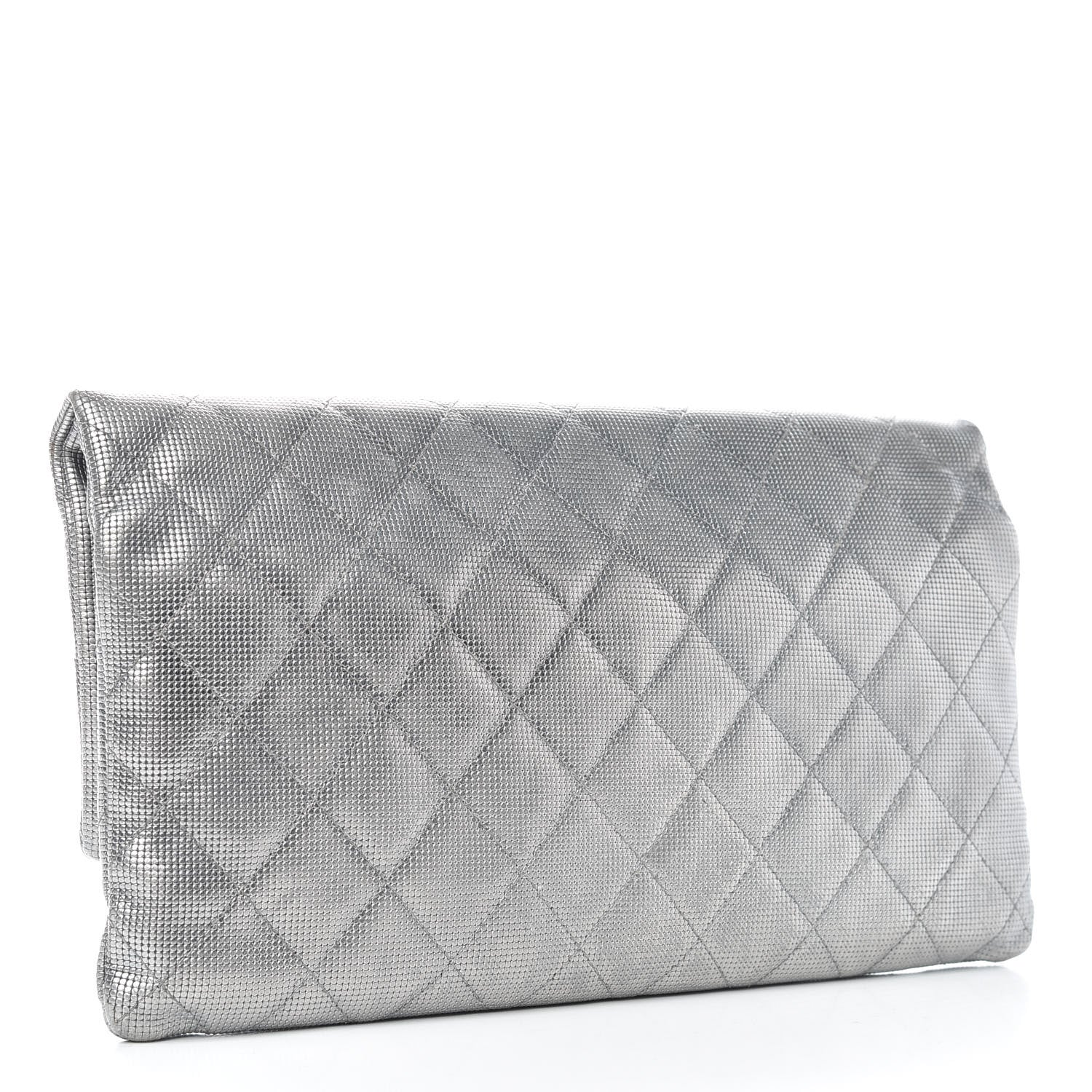 Chanel Metallic Calfskin Quilted Pixel Effect CC Beauty Clutch Silver 3 of 7