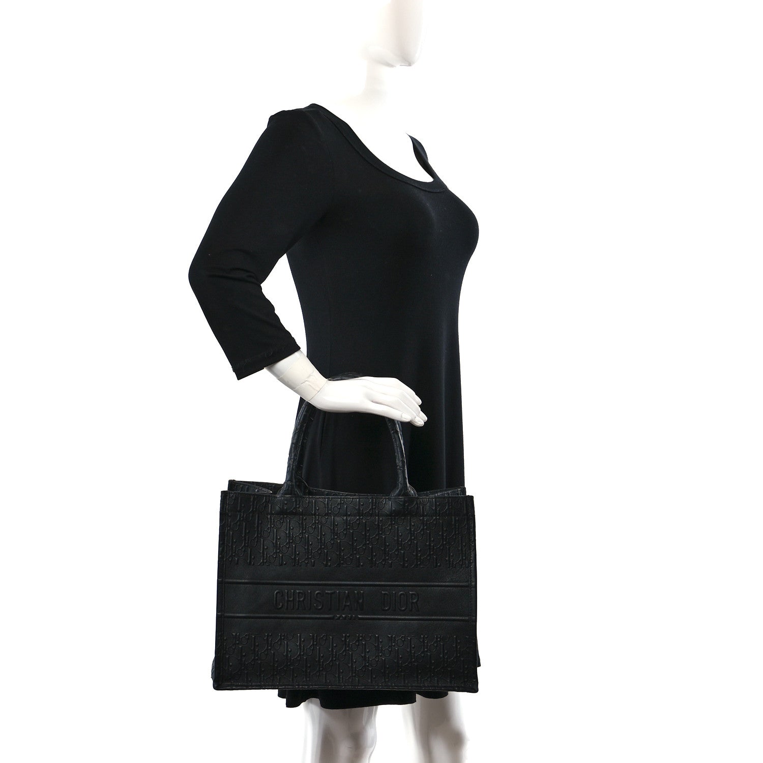 Christian Dior Oblique Calfskin Embossed Medium Book Tote Black 2 of 8