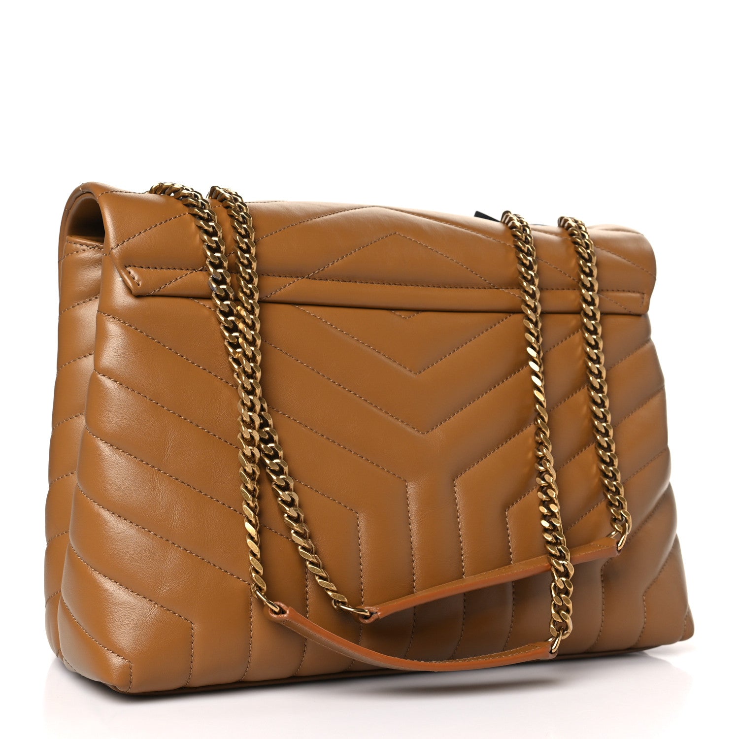 Saint Laurent Calfskin Y Quilted Monogram Medium Loulou Chain Satchel Dark Natural 3 of 9
