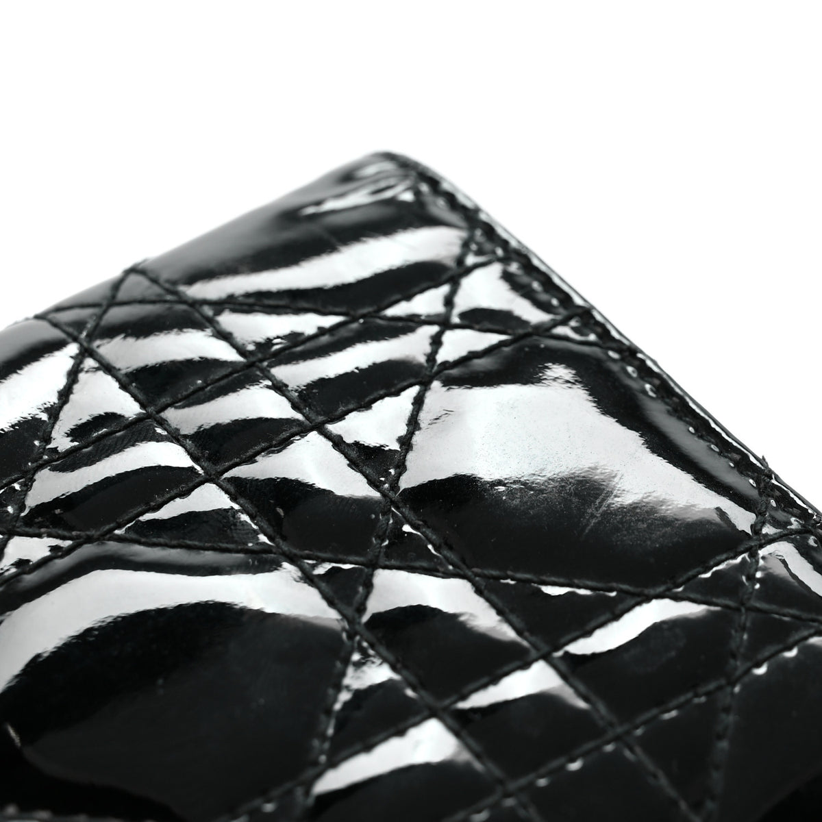Patent Cannage Miss Dior Chain Wallet Black
