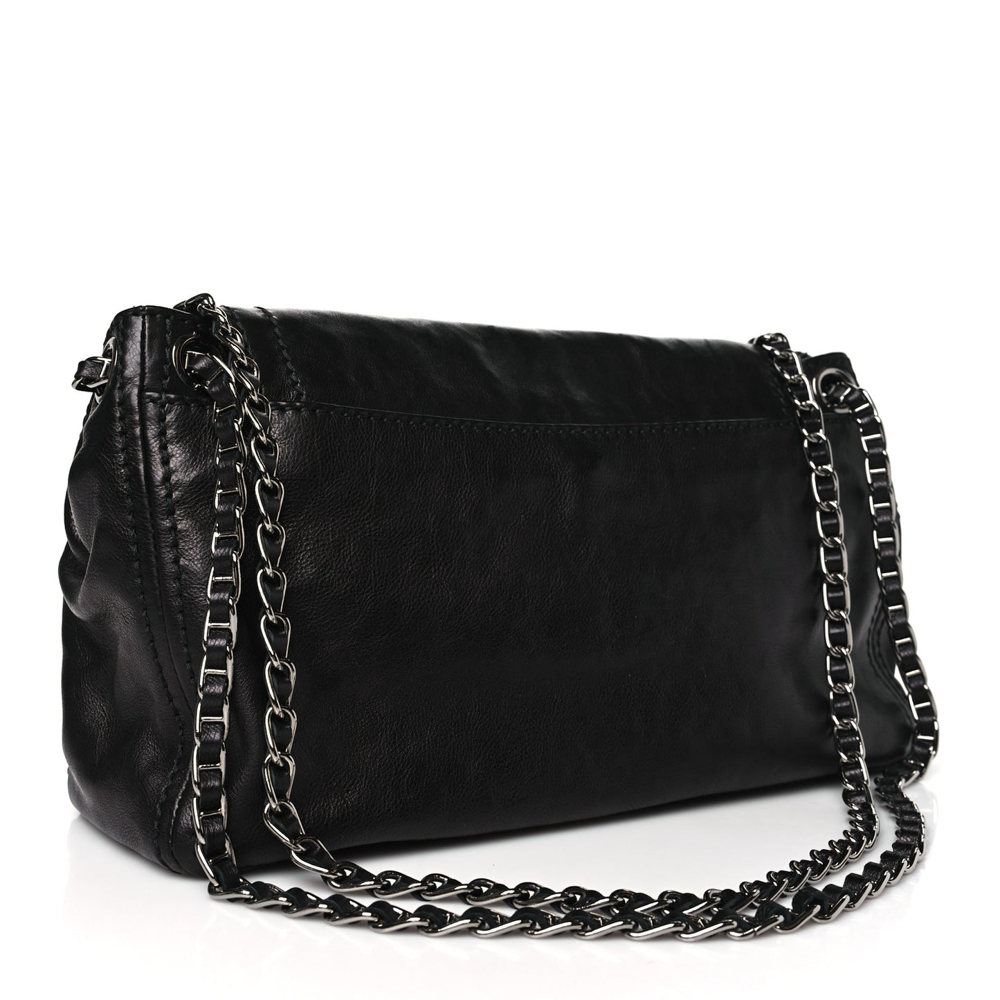 Glace Calf Pushlock Chain Shoulder Bag Black