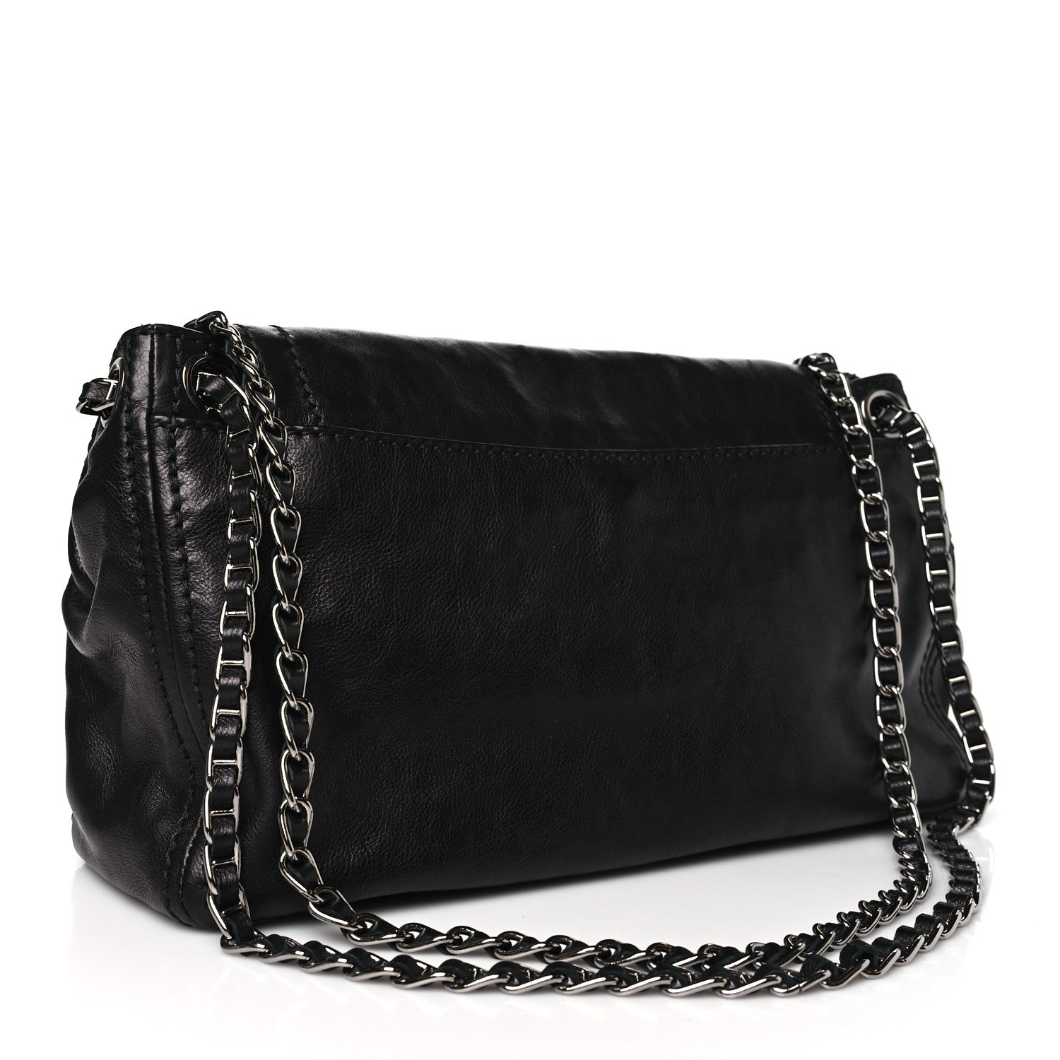 Prada Glace Calf Pushlock Chain Shoulder Bag Black 3 of 12