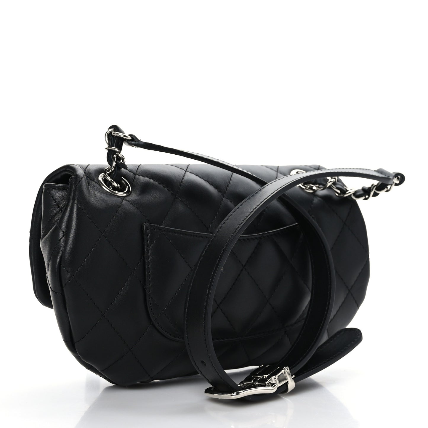 Calfskin Quilted CC Uniform Flap Belt Bag Black