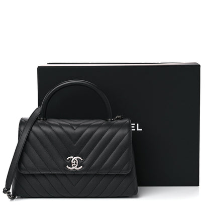 Chanel Caviar Chevron Quilted Small Coco Handle Flap Dark Grey 9 of 9