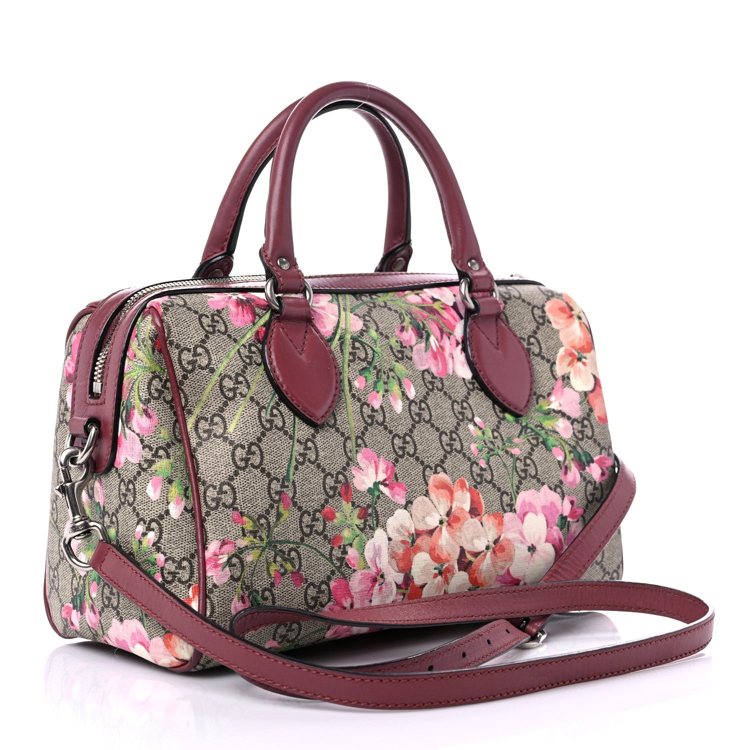 Gucci GG Supreme Monogram Blooms Small Boston Beige Multicolor Dry Rose 3 of 23