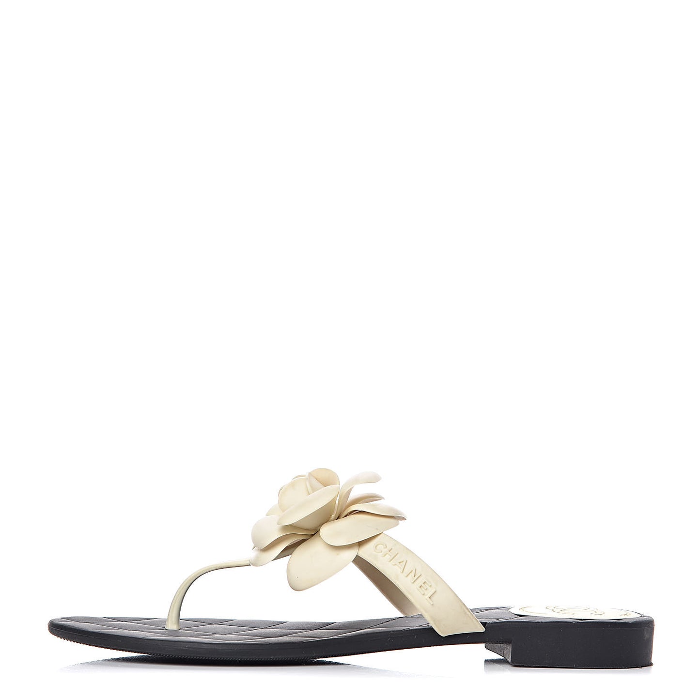 Jelly Quilted Camellia Thong Sandals 39 Black White
