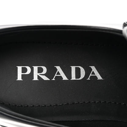 Prada Spazzolato Rois Metal Triangle Logo Monolith 55mm Loafers 38 Black 8 of 9