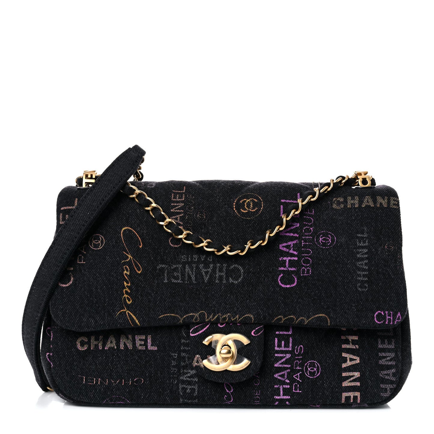 Denim Quilted Denim Mood Large Flap Black Multicolor