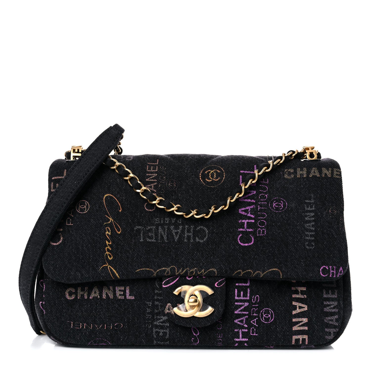 Chanel Denim Quilted Denim Mood Large Flap Black Multicolor 1 of 9
