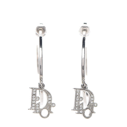 Christian Dior Crystal Logo Hoop Earrings Silver 1 of 4