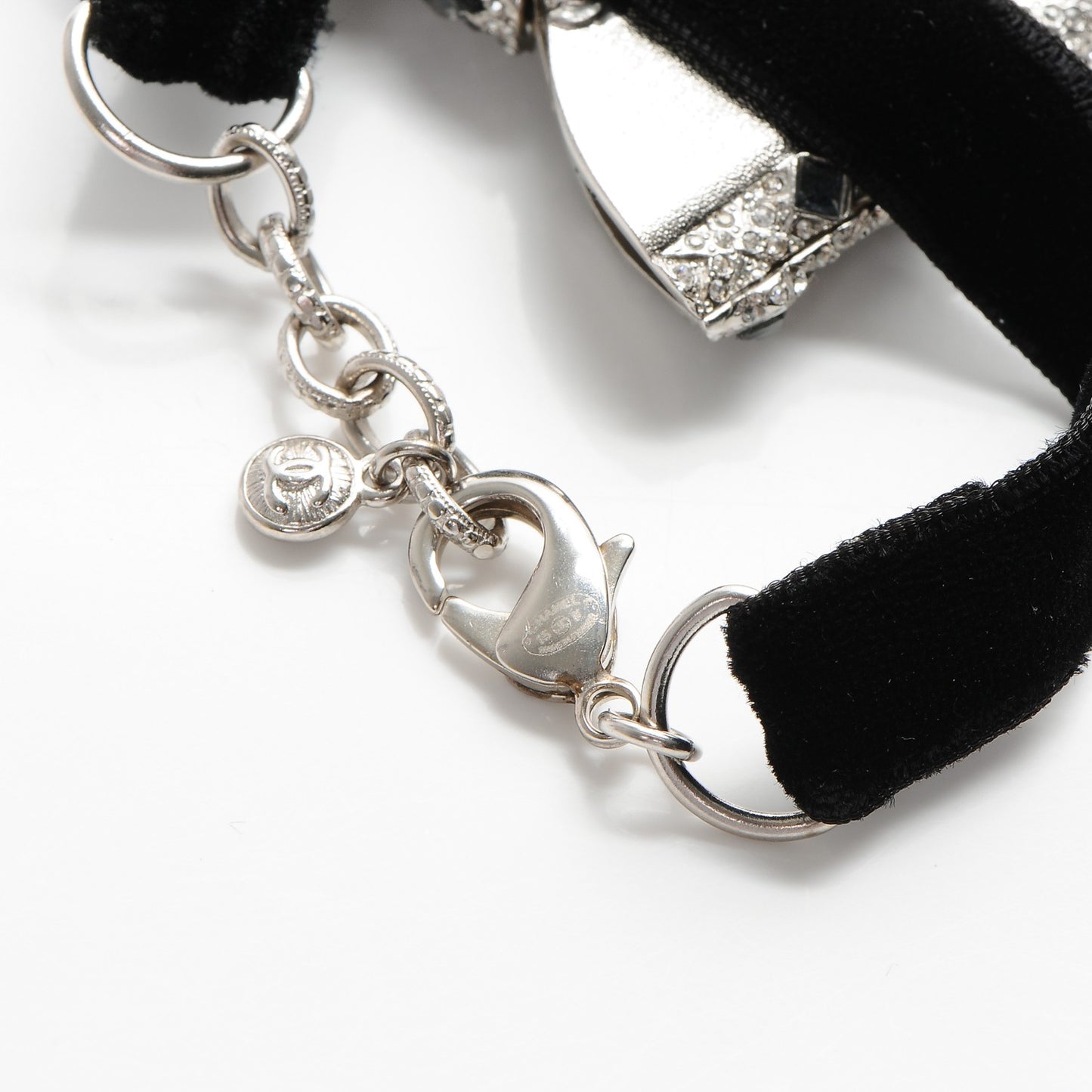 Crystal Velvet CC Bow Bracelet Black Silver