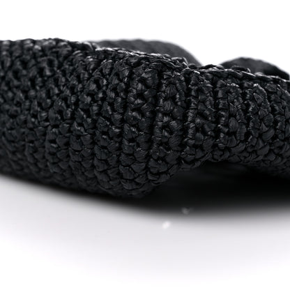 Prada Yarn Raffia Effect Crochet Logo Embroidered Small Tote Bag Black 8 of 8