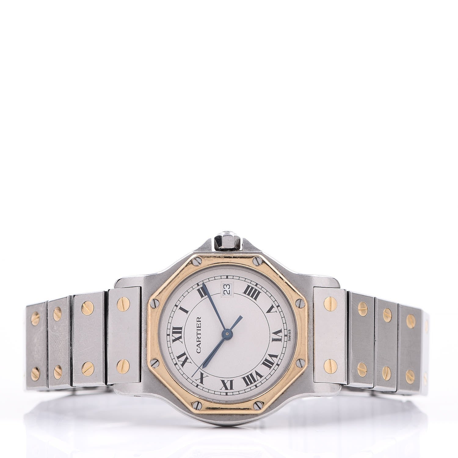 Cartier Stainless Steel 18K Yellow Gold 29mm Santos Octagon Quartz Watch 3 of 6