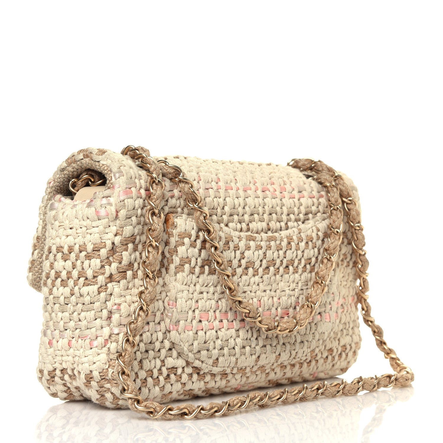 Chanel Tweed Chain Braid Small Single Flap Beige White 4 of 13
