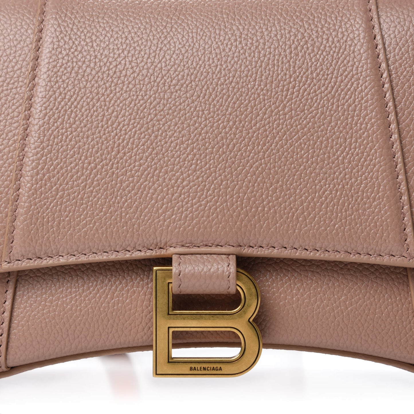 Grained Calfskin Small Hourglass Top Handle Bag Nude Beige