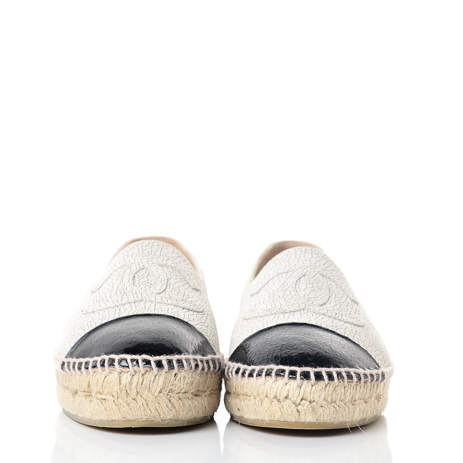 Chanel Crackled Calfskin Espadrilles 37 Light Beige Black 2 of 11