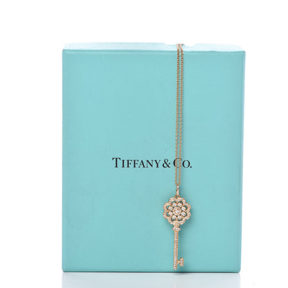 Tiffany 18K Yellow Gold Diamond Rose Key Pendant Necklace 8 of 8