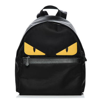 Fendi Nylon Vitello Elite Monster Eyes Rounded Backpack Black Yellow 1 of 8