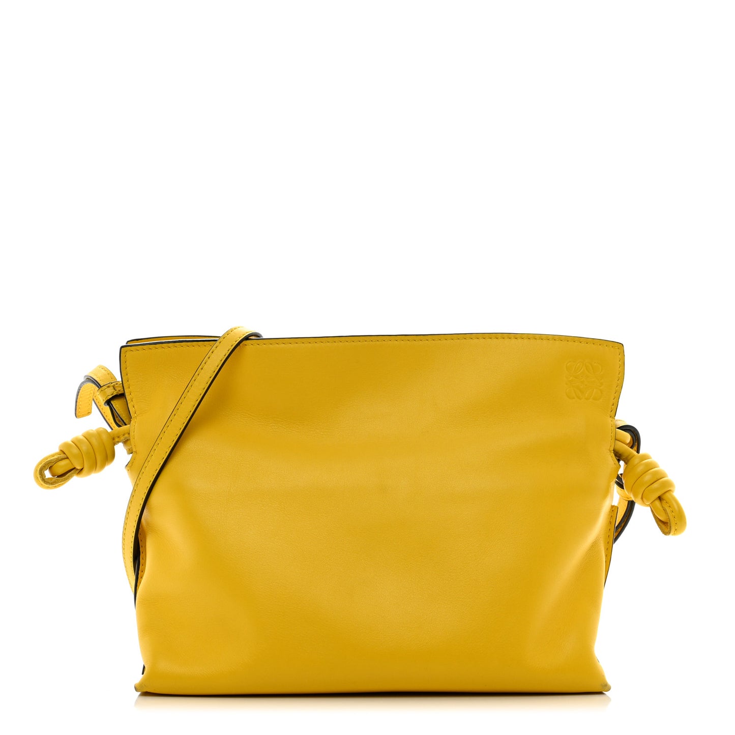 Calfskin Mini Flamenco Knot Clutch Mustard