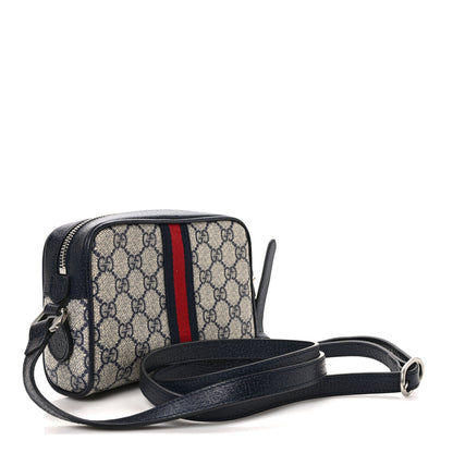 Gucci GG Supreme Monogram Textured Dollar Calfskin Web Mini Ophidia Shoulder Bag Beige Blue 3 of 9