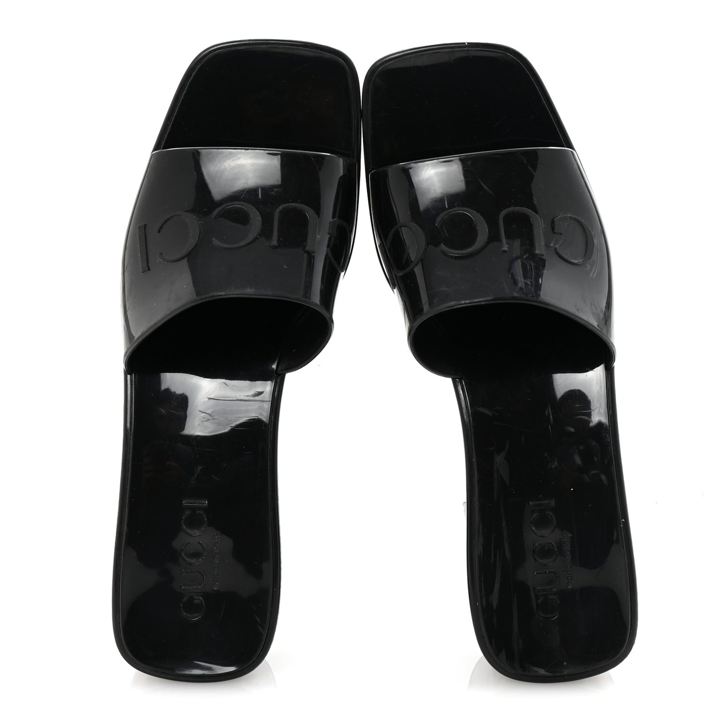 Rubber Gucci Logo Womens Platform 20/60mm Slide Sandals 36 Black