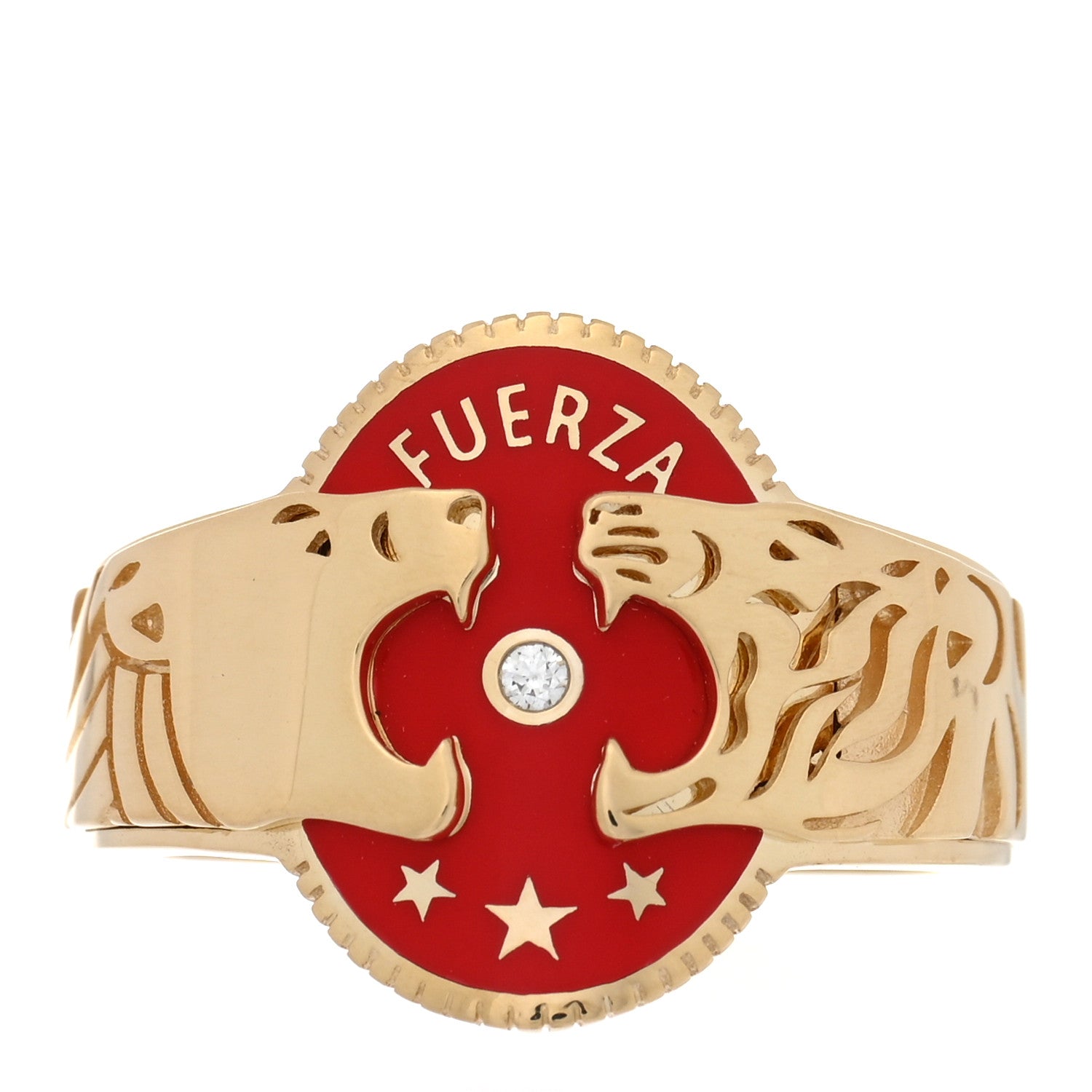 Foundrae 18K Yellow Gold Enamel Diamond Strength Cigar Band 57 8 Red 1 of 4